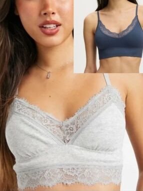 Lucky Brand Lace-Trim Bralettes SET OF (2)Light Blue/Dark Grayish Blue Sz XL NEW